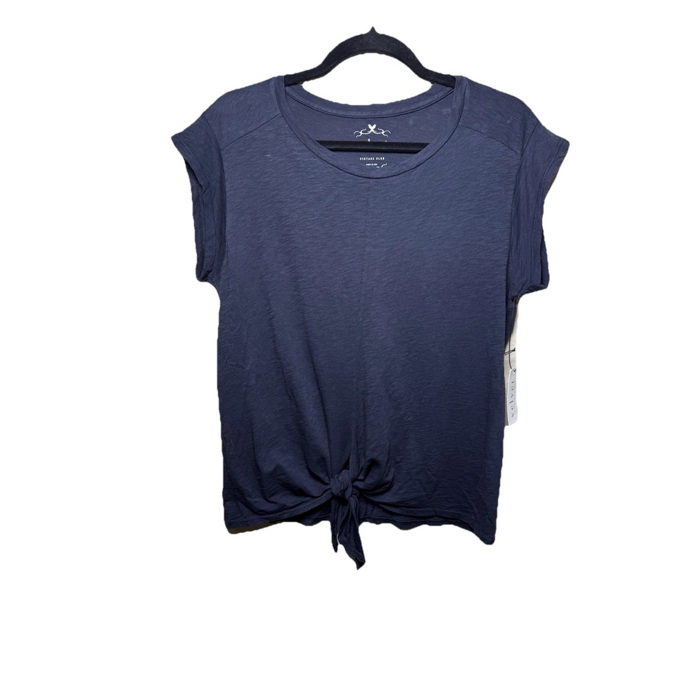 Velvet by Graham & Spencer womens top Small navy tie front vintage slub tee
